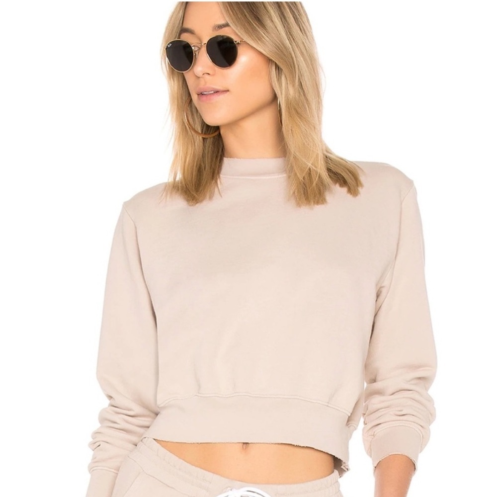 COTTON CITIZEN Milan Tan CropLong Sleeve Tan Crew Sweatshirt Pullover Top